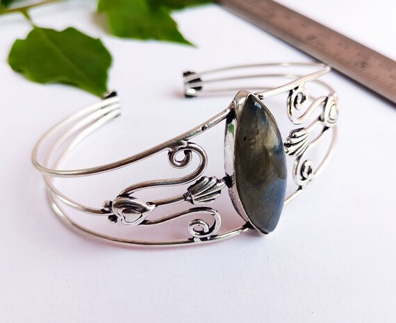 Unique Labradorite Cuff Bangle\ Handmade Sterling… - image 2