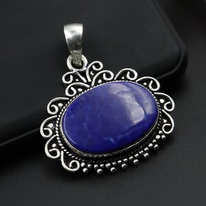 Vintage Designer Natural Lapis Lazuli gemstone Pendant Necklace\Silver Plated Pendant\Boho Silver Pendant For Women\Fine Gemstone Jewelry