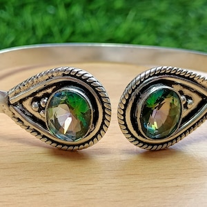 Boho 92.5 Silver Plated Mystic Topaz Bangle Double Stone Bangle, Mystic Topaz Adjustable Bracelet Bangle, Cuff Bracelet, Body Jewelry