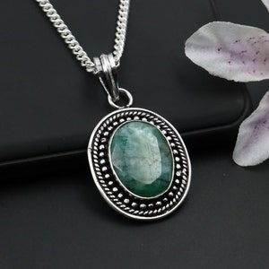Emerald Sterling Silver Plated Pendant\pendant emerald necklace\emerald pendant tiffany\Unique Designer Pendant