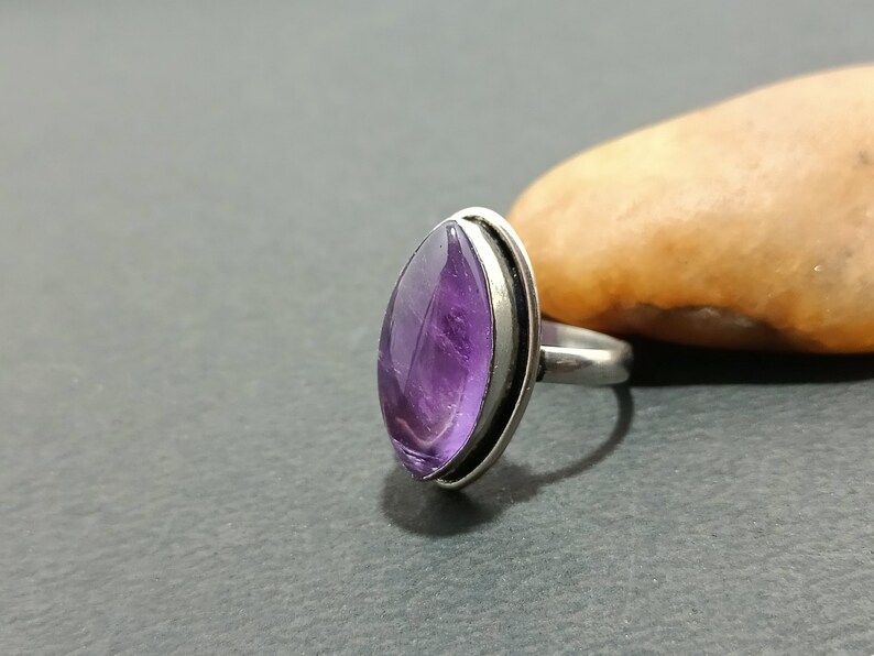 Beautiful Natural Amethyst Stone handmade silver plated ring amethyst ring Statement ring!