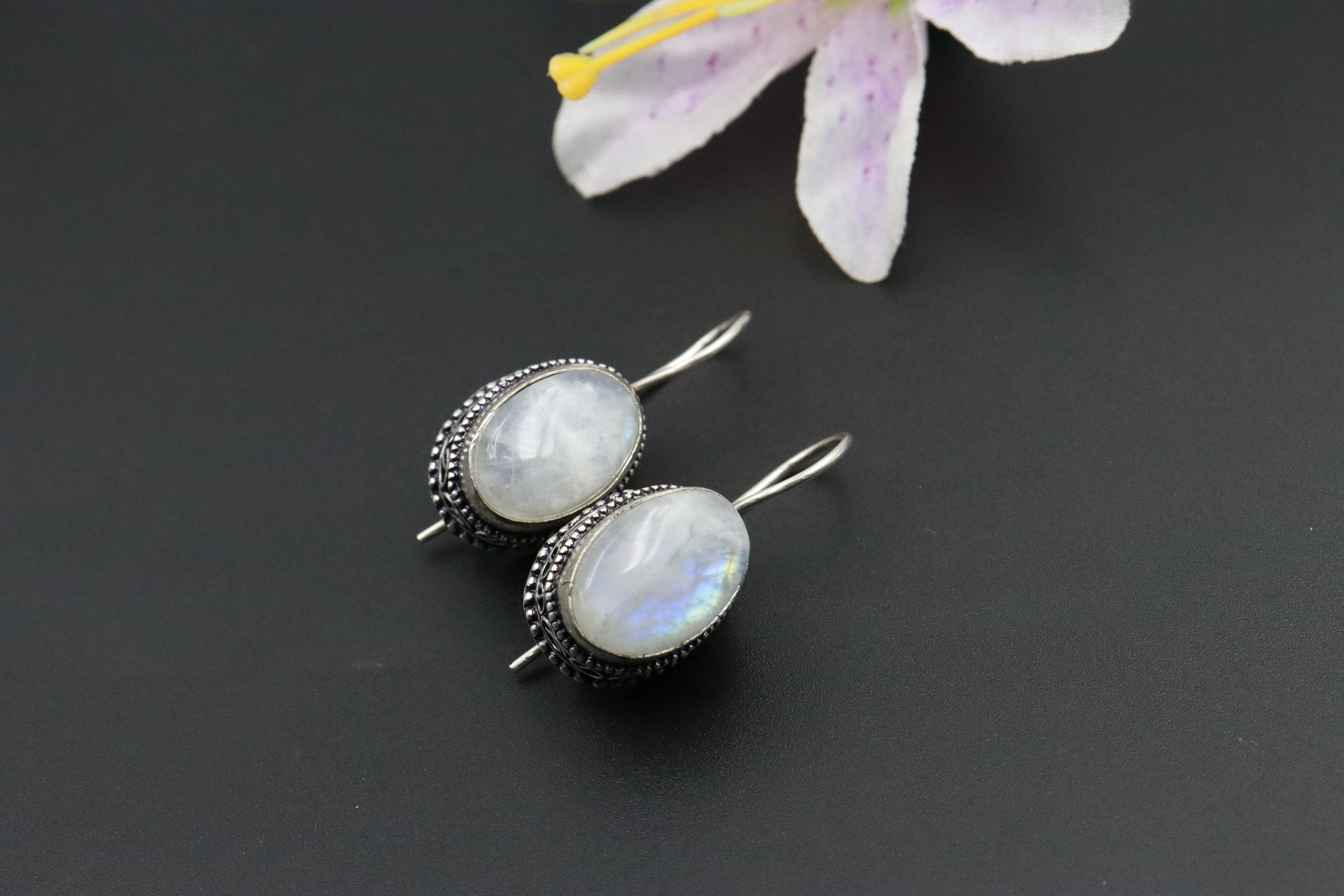 Natural Blue Rainbow Moonstone vintage designer Earrings\Moonstone Earrings\Earrings For Her\Unique Earrings\Handmade Earrings