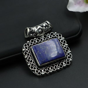 Natural Lapis Lazuli Pendant Necklace\Silver Plated Pendant\Boho Silver Pendant For Women\Fine Gemstone Jewelry