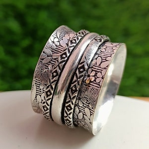 Handmade Silver Oxidized Band Spinner Ring\ Women&#39;s Spinner Ring\ Men&#39;s Spinner Ring\ Unique Spinner ring