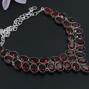 Beautiful Garnet Multistone Handmade Silver Plated Necklace\Unique Necklace\Antique Garnet Necklace\Red Stone Necklace