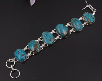 Pulseira de pedras preciosas turquesa banhada a prata esterlina artesanal \ pulseira de pedras preciosas \ joias turquesa \ pulseira exclusiva \ joias para festas \ ideia de presente