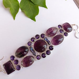Pulseira de fluorita, pérola viva e ametista \ pulseira ajustável \ pulseira de pedras preciosas \ pulseira de fluorita \ pulseira de pérola viva \ pulseira de ametista