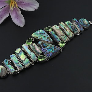 Natural Abalone Shell & Green Topaz bracelet\ Handmade Sterling Silver Plated Multi gemstone Bracelet\Abalone Bracelet\ Abalone Jewelry\