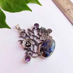 Sodalith,Amethyst Edelstein Anhänger\Multi Edelstein Anhänger\Edelstein Halskette\Versilberter Anhänger\FrauenAnhänger