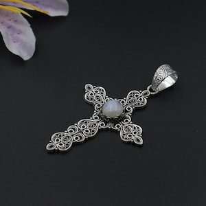 Rainbow Moonstone Cross Pendant\ Natural Moonstone Pendant\Handmade Pendant Necklace\Birthstone Pendant\Gift for All\Confirmation Gift