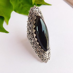 Vintage Boho 92.5 Silver Plated Black Onyx Statement Ring, Women Ring, Ring For Her