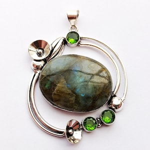 Natural huge Labradorite And peridot pendant, handcrafted necklace pendants for women and girl