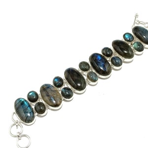 Natural Labradorite Adjustable Cuff bracelet\ Labradorite handmade Bracelet\ Bracelet For Gift\ Handmade Sterling Silver Plated Bracelet