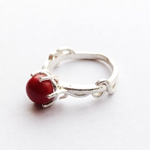 Red Coral Unique Sterling Silver Plated Ring- Red Coral Ring- Coral Ring For women- Statement Ring