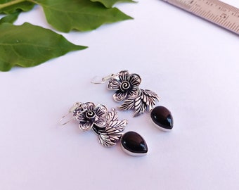 Vintage Black Onyx earrings\Onyx Handmade Earrings\Antique Earrings\Silver plated Earrings\Earrings For her