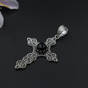 Black Onyx Cross Pendant\Black Onyx Gemstone Pendant\Handmade Pendant\Gemstone Pendant\Cross Pendant\Boho Pendant\Gift For Her\Onyx Cross