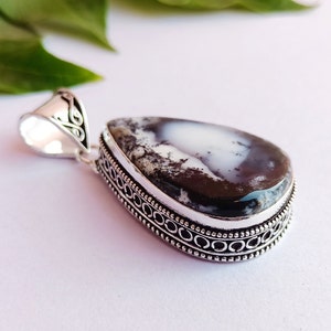 Handmade Silver Plated Dendrite Opal Pendant\ Dendrite Opal necklace jewelry\ Anniversary gift for her\ Birthday gift\ Pendant Necklace