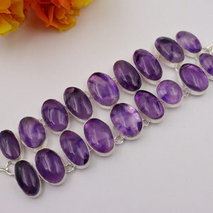 Natural Amethyst Gemstone And Wide Cuff Bracelet\ Handmade Silver Plated Bracelet\ Boho Silver Amethyst Bracelet\ Wide Cuff Bracelet