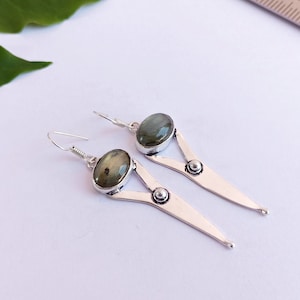 Antik Silber überzogene Vintage Labradorit Edelstein Tropfen Ohrringe, Labradorit Ohrringe, Baumeln Tropfen Ohrringe,
