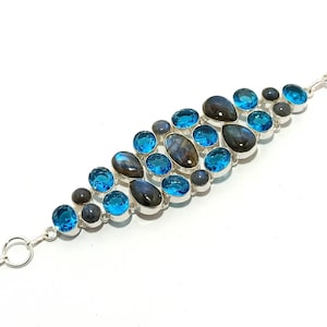 Natural labradorite Bracelet\ Labradorite and blue topaz charm bracelet\ Multi gemstone bracelet\ Blue labradorite bracelet\Bracelet for her