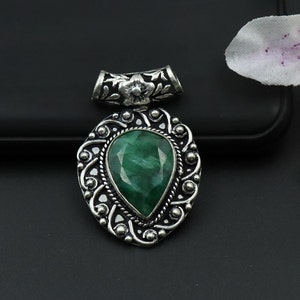 Emerald Sterling Silver Plated Pendant\pendant emerald necklace\emerald pendant tiffany\Unique Designer Pendant