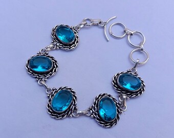 blue topaz stone handmade silver plated braclete for her