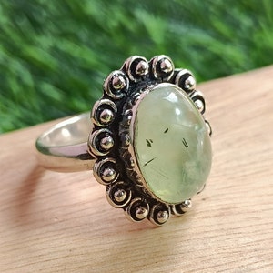 Prehnite Gemstone Designer Ring, Latest Design Prehnite Ring, Statement ring, Wedding Rings