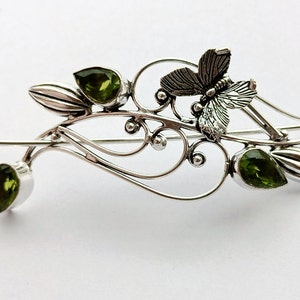 Groene peridot prachtige handgemaakte sterlingzilver vergulde haarspeld haarspeld Keltische Viking knoop haarspeld voor vrouwen, Haarsieraden,