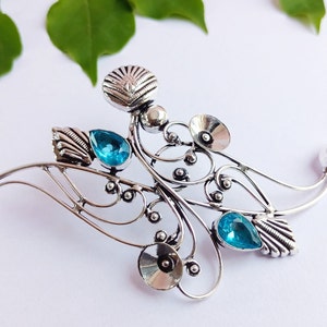 Blauwe topaas prachtige sterlingzilver vergulde haarspeld haarspeld Keltische Viking knoop haarspeld voor vrouwen, haarsieraden, Keltische knoop haarspeld