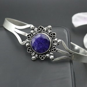 Blue Sapphire Gemstone Adjustable Bangle\Sapphire Jewelry\Sapphire Bangle\Gemstone jewelry Bracelet\Unique Bangle