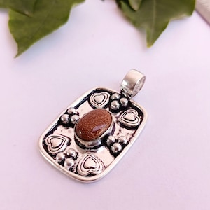 Antique SunStone Handmade Pendant\vintage Pendant\Silver Plate Pendant\Women&#39;s Necklace\Unique gift ideas