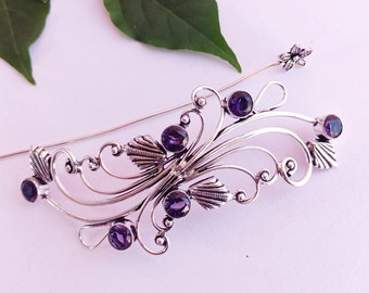 Amethyst Stunning Sterling Silver Plated Hair clip barrette Celtic Viking Knot Hair Pin For Women, Hair jewelry, Celtic Knot Hair Pin