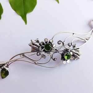 Green Peridot Stunning Handmade Sterling Silver Plated Hair clip barrette Celtic Viking Knot Hair Pin For Women, Hair jewelry,