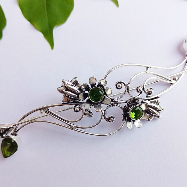Green Peridot Stunning Handmade Sterling Silver Plated Hair clip barrette Celtic Viking Knot Hair Pin For Women, Hair jewelry,