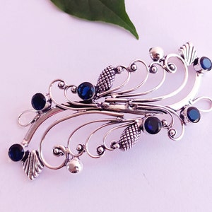 Dark Blue Topaz Stunning Sterling Silver Plated Hair clip barrette Celtic Viking Knot Hair Pin For Women, Hair jewelry, Celtic Knot Hair Pin