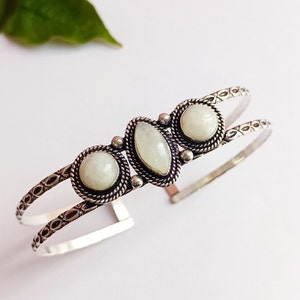 Moonstone handmade sterling silver plated bangle- moonstone bracelet- adjustable moonstone bracelet- Moonstone bangle