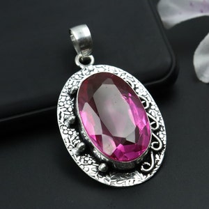 Antique Design Pink Quartz Pendant Necklace\Pink Quartz jewelry Necklace\Quartz Gemstone Pendant\Gift for Her