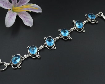 Blue Topaz Bracelet\Designer Blue Topaz Bracelet\Blue Topaz Oval Tennis Bracelet\December Birthstone Bracelet\Gift For Love
