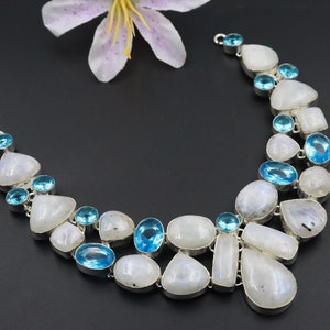 Gorgeous Moonstone And Blue Topaz Necklace\ Silver Plated handmade Gemstone Necklace\ Charm Necklace\ Necklace For gift\Wedding Necklace