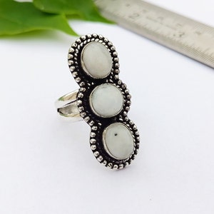 Handmade Bohemian Moonstone Sterling Silver Plated Ring\ Vintage Moonstone Ring\ Multi Moonstone Ring\Solitaire Ring\ Moonstone Vintage Ring