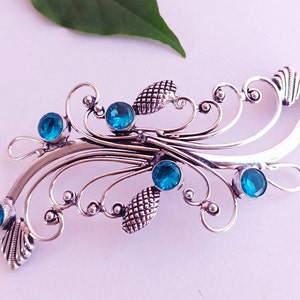 Blue Topaz Stunning Sterling Silver Plated Hair clip barrette Celtic Viking Knot Hair Pin For Women, Hair jewelry, Celtic Knot Hair Pin