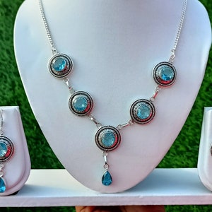 Swiss Blue Topaz Necklace & Earrings Jewelry Set\ Bridal Shower Jewelry\Wedding Jewelry\Gemstone Jewelry\Jewelry Set\Topaz Jewelry Set