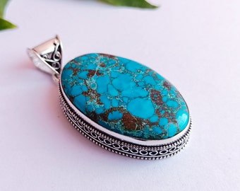 Turquoise Pendant necklace\Turquoise Pendant\Turquoise Necklace\Gemstone silver plated pendant\gift for her