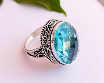 Stunning Blue Topaz handmade ring\Unique and Antique Ring\Blue Topaz ring\Women's Statement ring\Gift for Her