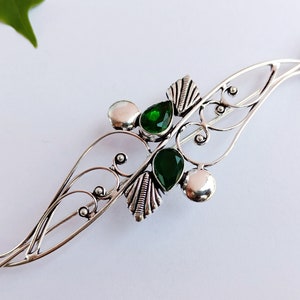 Stunning Faceted Green Emerald Sterling silver plated barrette Celtic Viking Knot Hair Clip For Her, Gift item For Her, Women Hair Jewelry