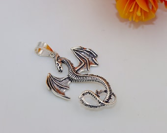 Vintage Silver Oxidized Dragon Pendant Necklace\ Unique Pendant Necklace\Silver Oxidized Pendant Necklace\ Gift for Men\Gift for Her