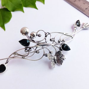 Stunning Faceted Black onyx Handmade sterling silver plated Barrette Celtic hair clip for her, Black Onyx Celtic Hair Pin for her, Gift Item