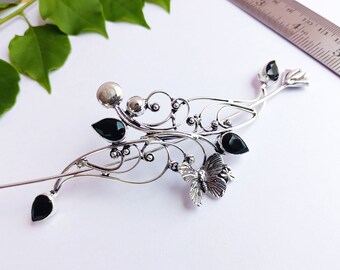 Stunning Faceted Black onyx Handmade sterling silver plated Barrette Celtic hair clip for her, Black Onyx Celtic Hair Pin for her, Gift Item