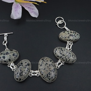 Natural Dalmatian jasper gemstone handmade silver plated bracelet ! Dalmatian Jasper bracelet ! Dalmatian jasper jewelry !