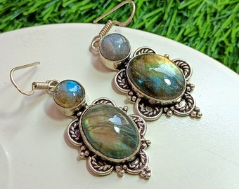 Beautiful Labradorite Vintage Design Dangle Drop Earrings, Women Earrings, Party Wear Jewelry, Gifte For Her